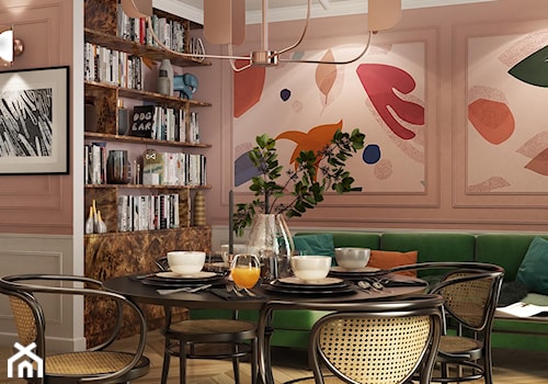 projekt AURORA - Średni różowy salon z jadalnią, styl nowoczesny - zdjęcie od STELLARstudio