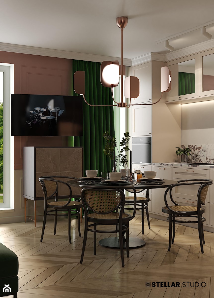 projekt AURORA - Mały szary salon z kuchnią z jadalnią, styl nowoczesny - zdjęcie od STELLARstudio