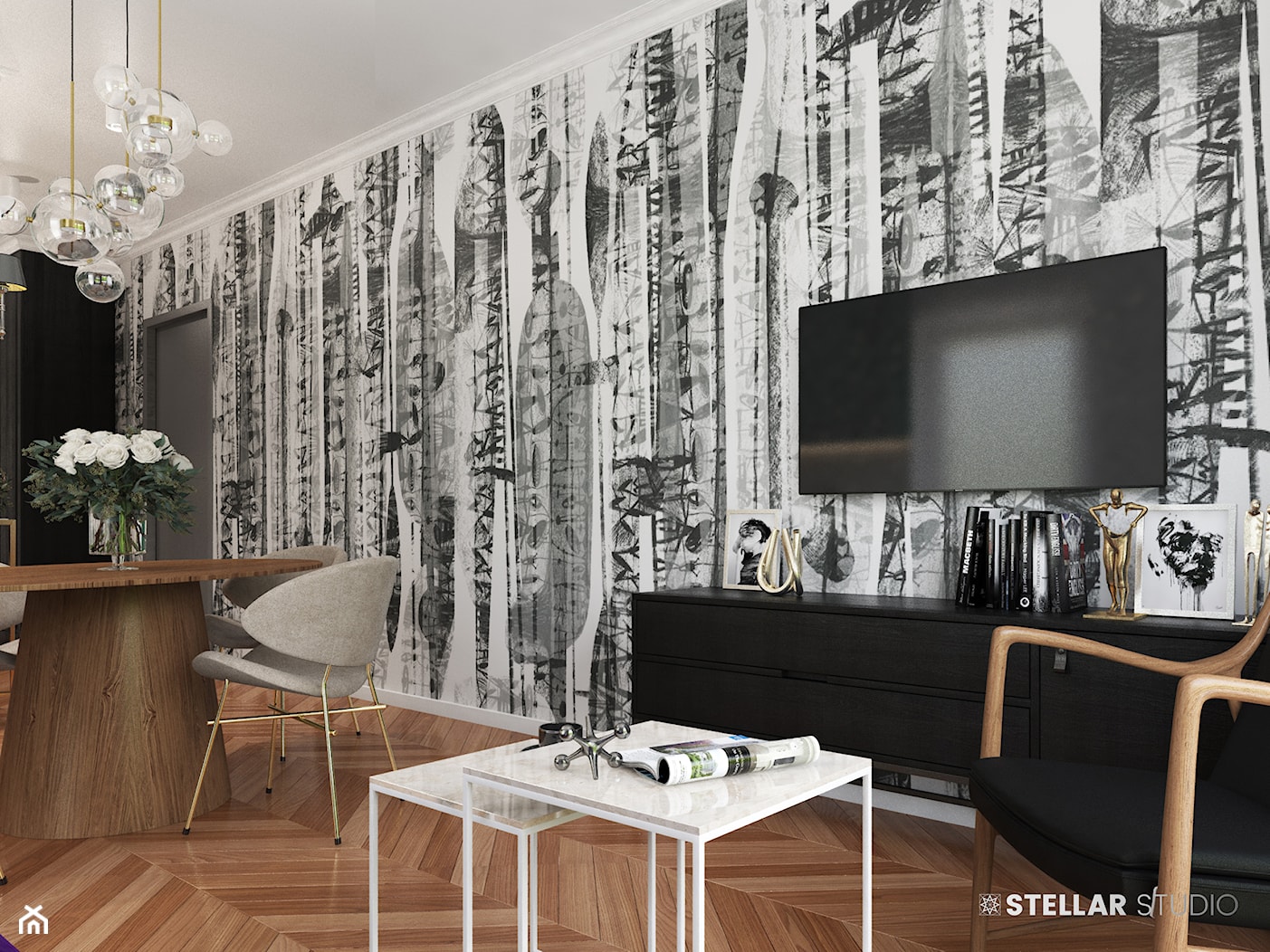 projekt PAVO - Średni salon z jadalnią, styl glamour - zdjęcie od STELLARstudio - Homebook