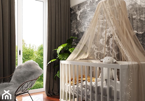projekt MIMOSA - Mały biały szary pokój dziecka dla niemowlaka dla chłopca dla dziewczynki, styl glamour - zdjęcie od STELLARstudio