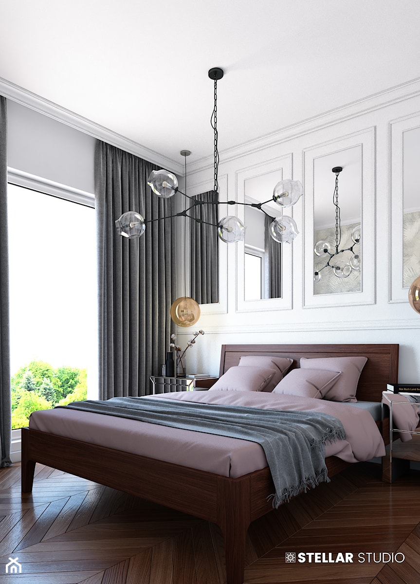 projekt PAVO - Mała biała sypialnia, styl glamour - zdjęcie od STELLARstudio