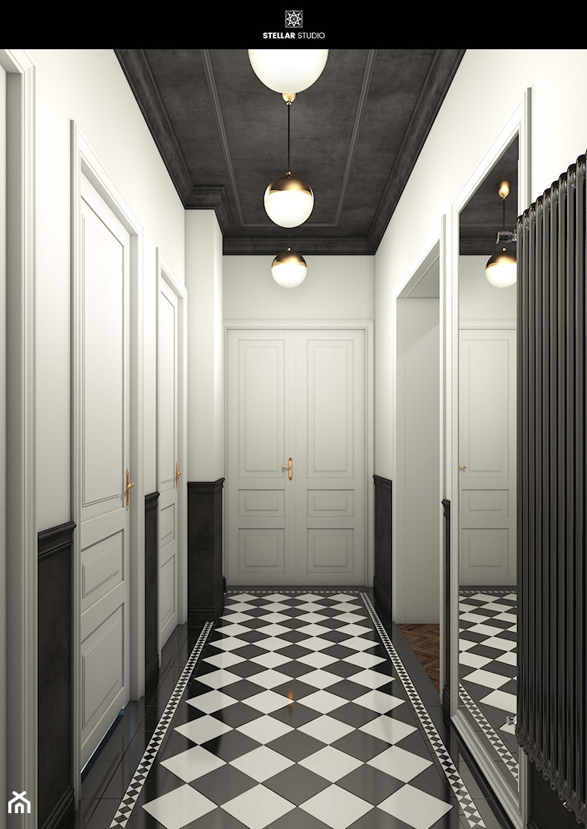 projekt NYX - Średni biały czarny hol / przedpokój, styl glamour - zdjęcie od STELLARstudio