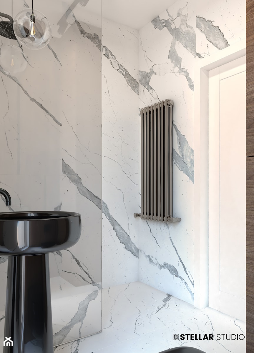 projekt PAVO - Mała bez okna z marmurową podłogą łazienka, styl glamour - zdjęcie od STELLARstudio