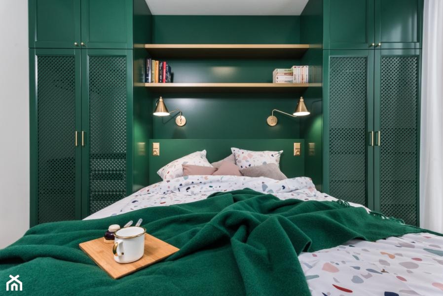 projekt FLORA - Mała szara zielona sypialnia, styl nowoczesny - zdjęcie od STELLARstudio