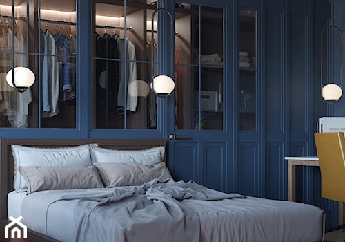 projekt LUPUS - Średnia niebieska z biurkiem sypialnia z garderobą, styl nowoczesny - zdjęcie od STELLARstudio