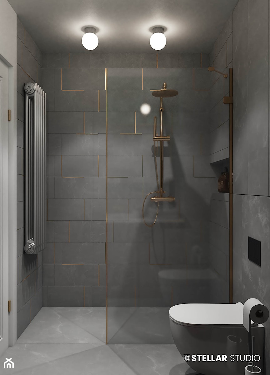projekt AURORA - Mała bez okna z marmurową podłogą łazienka, styl nowoczesny - zdjęcie od STELLARstudio