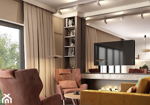 projekt LYNX - Średni brązowy szary salon, styl nowoczesny - zdjęcie od STELLARstudio
