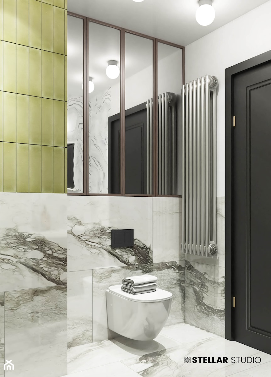 projekt LYNX - Mała bez okna z lustrem z marmurową podłogą łazienka, styl nowoczesny - zdjęcie od STELLARstudio