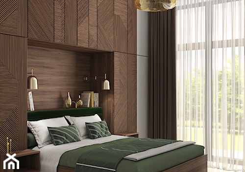 projekt TAURUS - Średnia brązowa szara sypialnia, styl nowoczesny - zdjęcie od STELLARstudio
