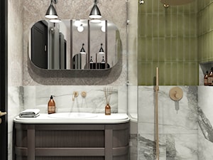 projekt LYNX - Mała bez okna z lustrem z marmurową podłogą z punktowym oświetleniem łazienka, styl nowoczesny - zdjęcie od STELLARstudio