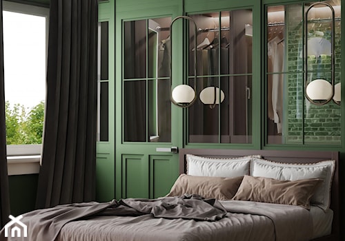 projekt LUPUS - Średnia zielona sypialnia z garderobą, styl nowoczesny - zdjęcie od STELLARstudio