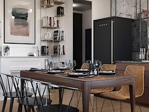 projekt LUPUS - Średnia otwarta z kamiennym blatem czarna szara z lodówką wolnostojącą z nablatowym zlewozmywakiem kuchnia jednorzędowa z marmurem nad blatem kuchennym, styl nowoczesny - zdjęcie od STELLARstudio