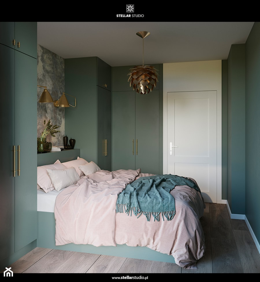 projekt SERPENS - Mała biała zielona sypialnia, styl nowoczesny - zdjęcie od STELLARstudio