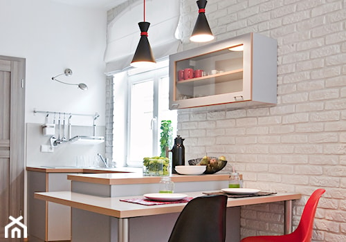 Apartament na wynajem, Poznań 2 - Mała biała jadalnia w kuchni, styl nowoczesny - zdjęcie od BRZUSKArchitekt - Alicja Brzuska