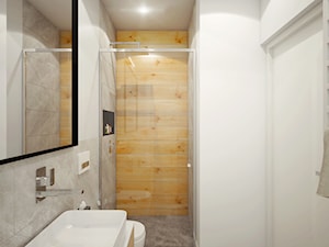 CIEPŁA biel - Mała na poddaszu bez okna z lustrem łazienka, styl minimalistyczny - zdjęcie od 2xKO Studio