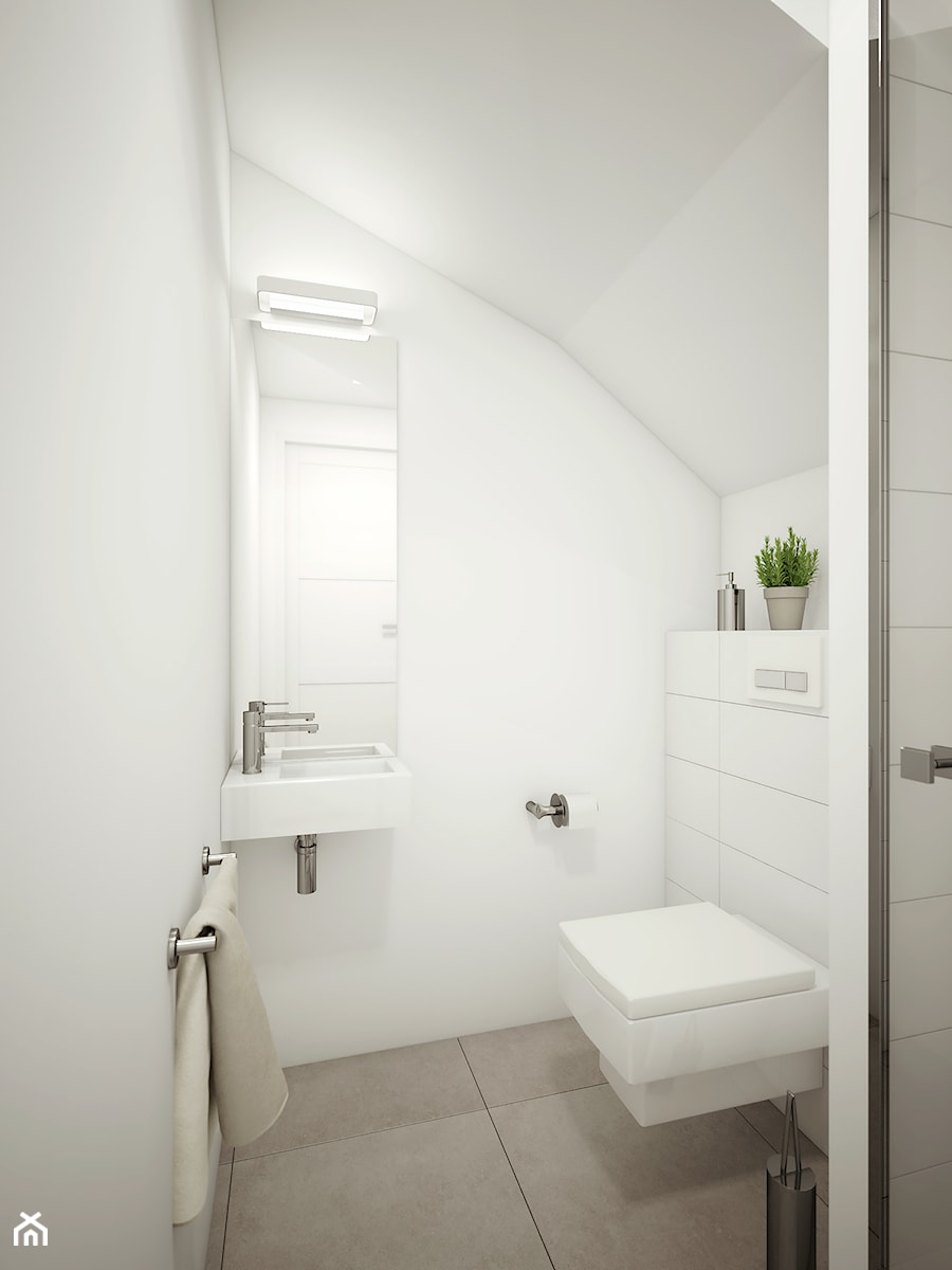 BIEL i piasek - Mała na poddaszu bez okna z lustrem łazienka, styl nowoczesny - zdjęcie od 2xKO Studio
