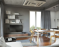 SZARA przestrzeń - Średni szary salon z jadalnią z bibiloteczką, styl nowoczesny - zdjęcie od 2xKO Studio - Homebook