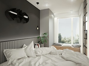 INDUSTRIALNA kawalerka - Mała biała szara sypialnia, styl industrialny - zdjęcie od 2xKO Studio