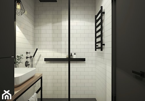 INDUSTRIALNA kawalerka - Mała na poddaszu bez okna z punktowym oświetleniem łazienka, styl industrialny - zdjęcie od 2xKO Studio