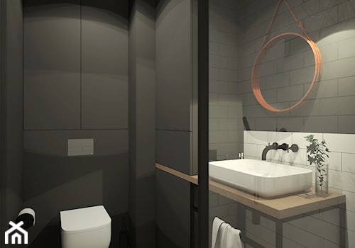 INDUSTRIALNA kawalerka - Mała z punktowym oświetleniem łazienka, styl industrialny - zdjęcie od 2xKO Studio