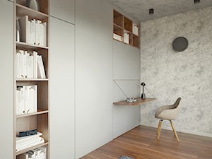 SZARA przestrzeń - Średnie w osobnym pomieszczeniu z zabudowanym biurkiem szare biuro, styl nowoczesny - zdjęcie od 2xKO Studio