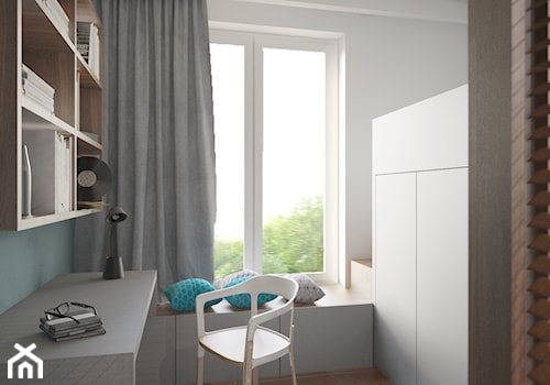 SZARA przestrzeń - Mała biała szara z biurkiem sypialnia, styl nowoczesny - zdjęcie od 2xKO Studio