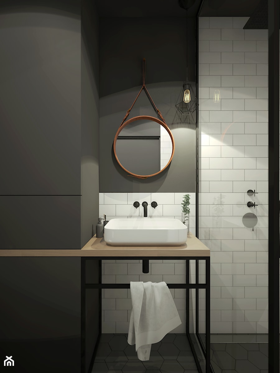 INDUSTRIALNA kawalerka - Mała bez okna łazienka, styl industrialny - zdjęcie od 2xKO Studio