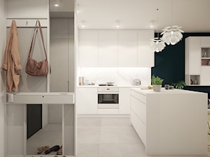 KLASYCZNA elegancja - Duża z salonem biała z zabudowaną lodówką kuchnia w kształcie litery l z wyspą lub półwyspem, styl tradycyjny - zdjęcie od 2xKO Studio