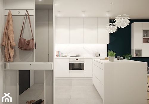 KLASYCZNA elegancja - Duża z salonem biała z zabudowaną lodówką kuchnia w kształcie litery l z wyspą ... - zdjęcie od 2xKO Studio