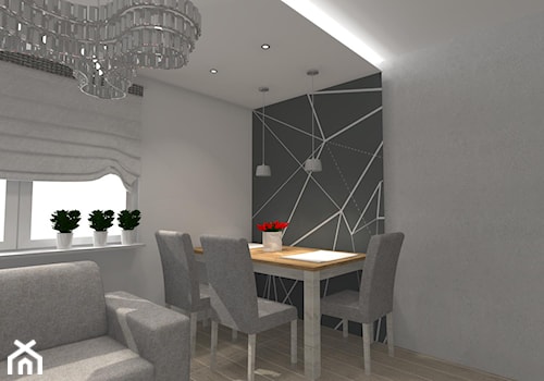 Mały biały szary salon z jadalnią, styl nowoczesny - zdjęcie od MK projekt meble