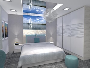 Sypialnia - Średnia biała szara sypialnia, styl nowoczesny - zdjęcie od MK projekt meble