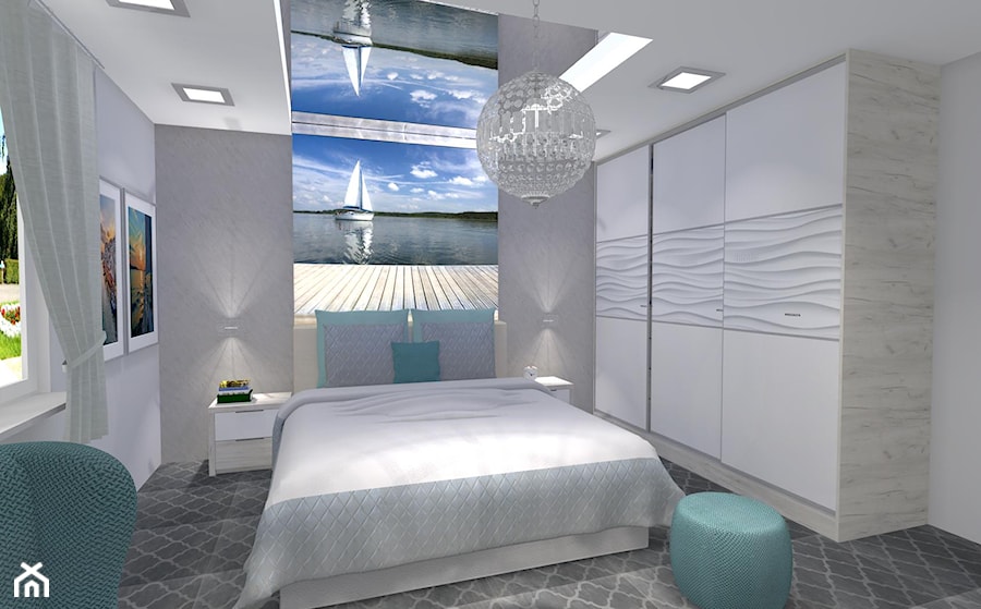 Sypialnia - Średnia biała szara sypialnia, styl nowoczesny - zdjęcie od MK projekt meble