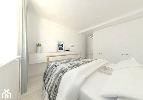 Kawalerka Będzin - Średnia biała sypialnia, styl skandynawski - zdjęcie od Keokeo
