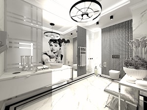Kompleks kosmetyczny łazienka - Średnia bez okna z lustrem z marmurową podłogą z punktowym oświetleniem łazienka, styl glamour - zdjęcie od STUDIO WHITE Architektura Wnętrz
