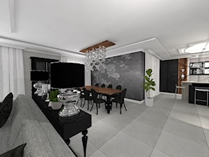 Willa miejska - Duża biała szara jadalnia w salonie w kuchni, styl glamour - zdjęcie od STUDIO WHITE Architektura Wnętrz