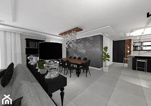 Willa miejska - Duża biała szara jadalnia w salonie w kuchni, styl glamour - zdjęcie od STUDIO WHITE Architektura Wnętrz