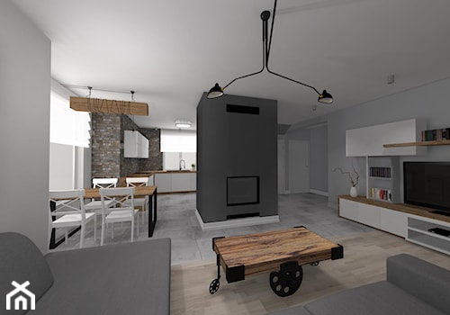 Dom w Jaczowie - Duży szary salon z kuchnią z jadalnią, styl industrialny - zdjęcie od STUDIO WHITE Architektura Wnętrz