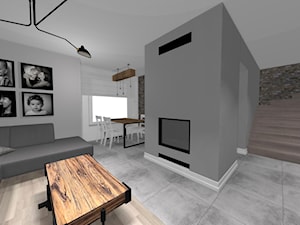 Dom w Jaczowie - Średni biały szary salon z jadalnią, styl industrialny - zdjęcie od STUDIO WHITE Architektura Wnętrz