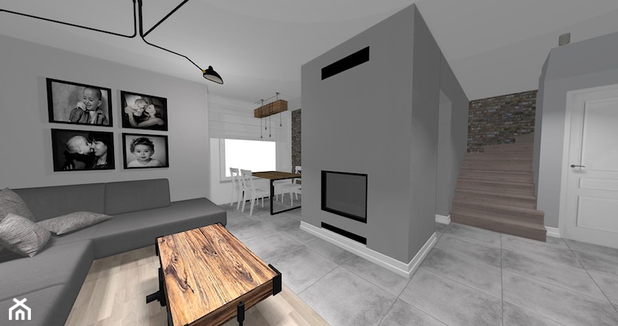 Dom w Jaczowie - Średni biały szary salon z jadalnią, styl industrialny - zdjęcie od STUDIO WHITE Architektura Wnętrz