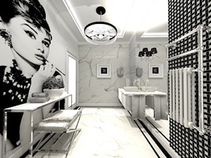 Kompleks kosmetyczny łazienka - Duża z lustrem z marmurową podłogą łazienka z oknem, styl glamour - zdjęcie od STUDIO WHITE Architektura Wnętrz