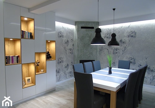 Dom w nowoczesnej odsłonie - Średnia szara jadalnia jako osobne pomieszczenie, styl nowoczesny - zdjęcie od STUDIO WHITE Architektura Wnętrz