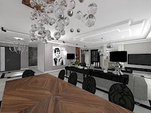 Willa miejska - Duży biały salon z jadalnią, styl glamour - zdjęcie od STUDIO WHITE Architektura Wnętrz