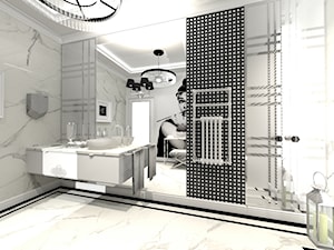 Kompleks kosmetyczny łazienka - Duża bez okna z lustrem z marmurową podłogą łazienka, styl glamour - zdjęcie od STUDIO WHITE Architektura Wnętrz