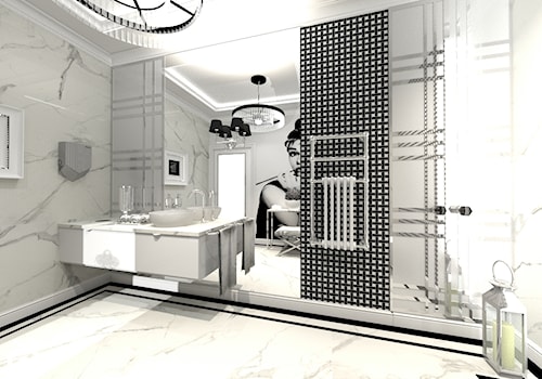 Kompleks kosmetyczny łazienka - Duża bez okna z lustrem z marmurową podłogą łazienka, styl glamour - zdjęcie od STUDIO WHITE Architektura Wnętrz