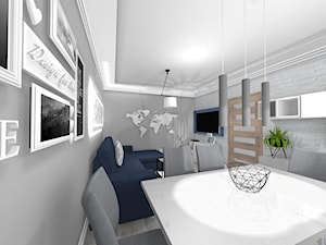 Aranżacja Salonu w Bloku - Mały szary salon z jadalnią, styl skandynawski - zdjęcie od STUDIO WHITE Architektura Wnętrz