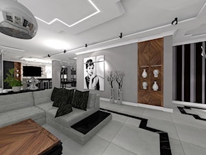 Willa miejska - Duży biały salon z kuchnią z jadalnią, styl glamour - zdjęcie od STUDIO WHITE Architektura Wnętrz