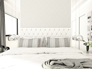 Biały dom - projekt aranżacji wnętrz w domu jednorodzinnym Kalej pod Częstochową - Średnia biała szara sypialnia, styl nowoczesny - zdjęcie od art-park sp. z o.o.