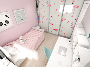 Projekt mieszkania ul. Chełmońskiego - Kraków - Mały różowy szary pokój dziecka dla dziecka dla nastolatka dla dziewczynki, styl skandynawski - zdjęcie od art-park sp. z o.o.