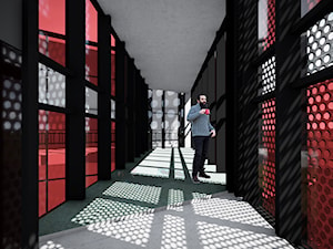 Fabryka toreb - Duży czarny czerwony szary hol / przedpokój, styl nowoczesny - zdjęcie od annalenga