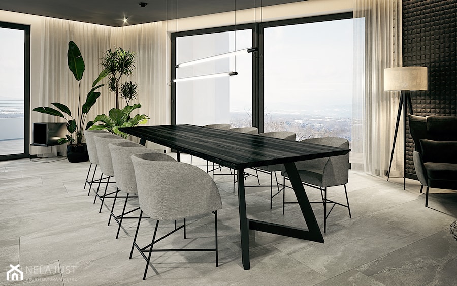 Jadalniany czarny stół na 8 do 14 osób - zdjęcie od Nela Just ARCHITEKTURA WNĘTRZ